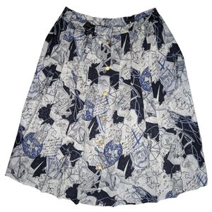 Vintage Jacques Vert Plus Size Women's Size 18 White‎ Blue Pattern Pleated Skirt
